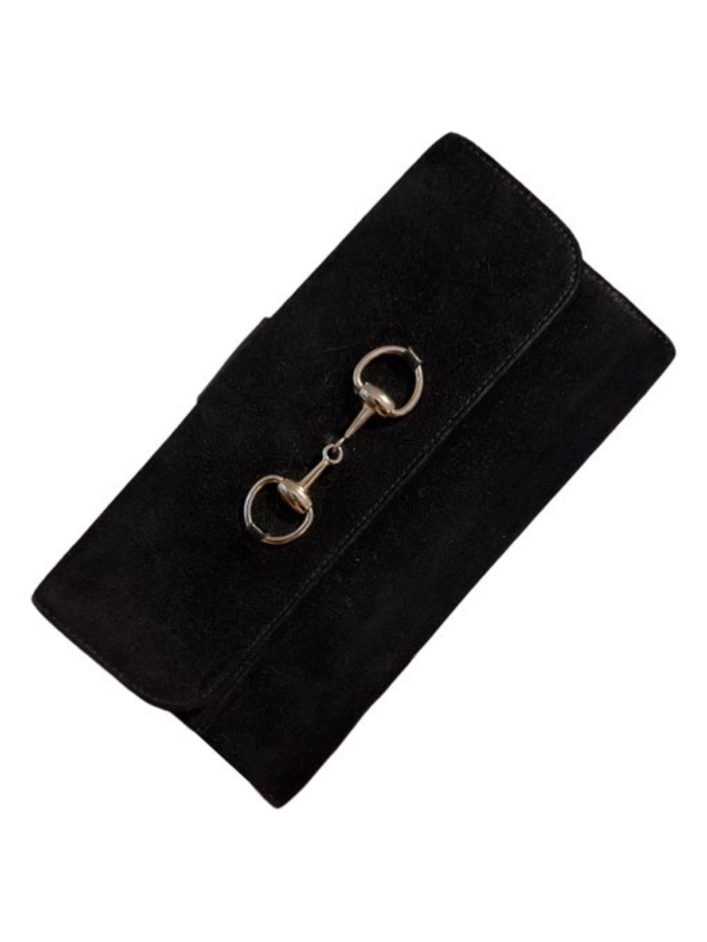Gucci 1955 Black Suede Clutch Wallet with Horsebit Accent